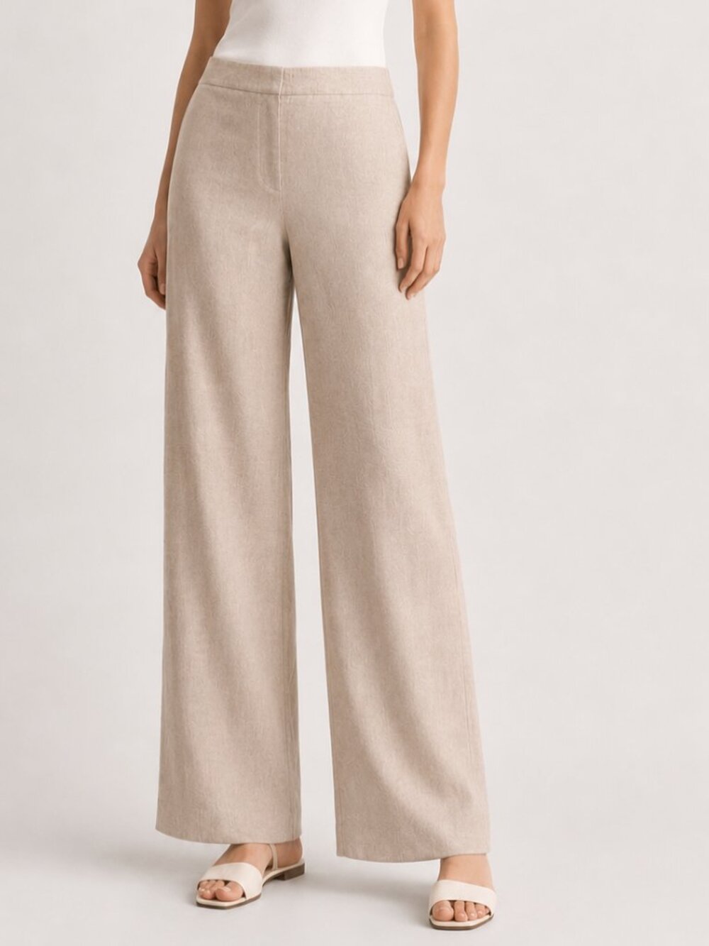 Theory Terena High Waist Wide Leg Trouser Pants Linen Blend Sierra/White Size 8
